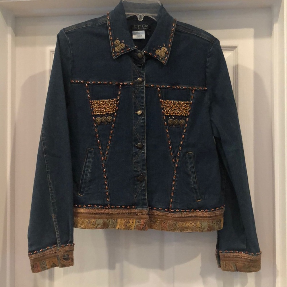 Denim jacket with beading